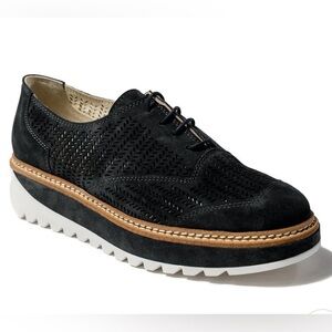 Rex  Black Suede Platform Oxford Shoes Luxury Comfort SZ 38 New in Box